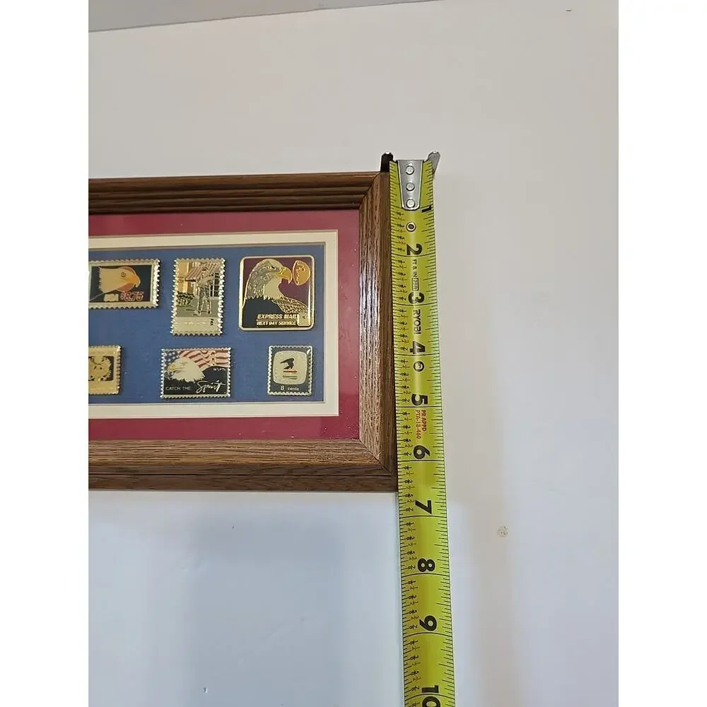 Vintage U.S. Postal Service Framed Stamp 6 Gold Enamel Pin Set Catch The Spirit